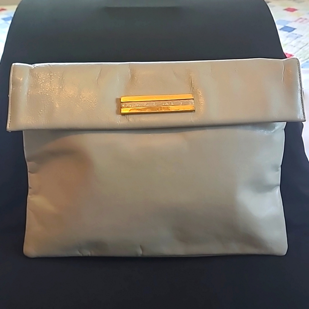 Ruth Saltz Chic Vintage Soft Grey Buttery Leather Clutch Fold Over